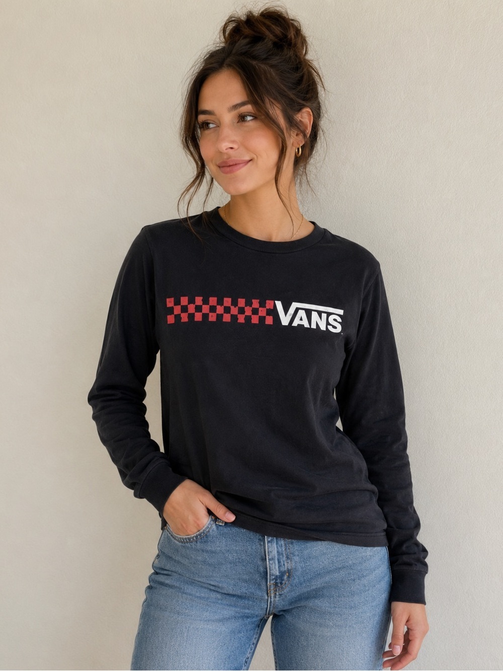 Vans Off the Wall Skateboard Black Long Sleeve Shirt Size XS